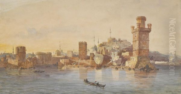 View Of Rhodes Oil Painting by Eugene Napoleon Flandin