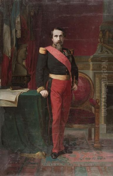 Napoleon Iii En Uniforme De General De Division, Dans Son Grandcabinet Aux Tuileries Oil Painting by Hippolyte Flandrin