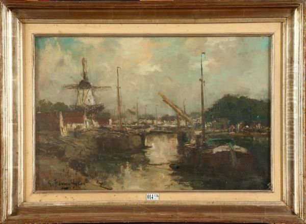 Vieux Canal En Hollande Oil Painting by Gustave Flasschoen