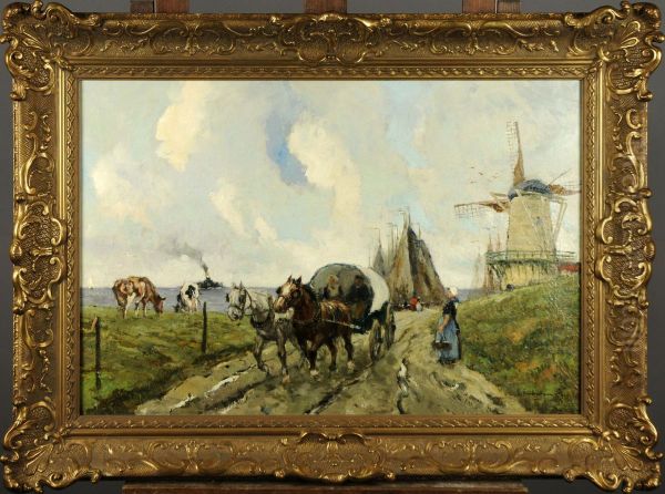 Chemin Anime Et Moulin A Vent Oil Painting by Gustave Flasschoen