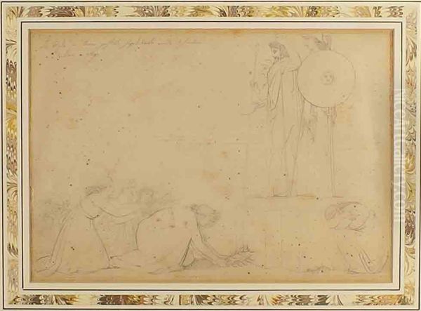 Le Figlie Di Danao Prostrate Supplichevoli Avanti Il Simulacro Di Giove A Argo Oil Painting by John Flaxman