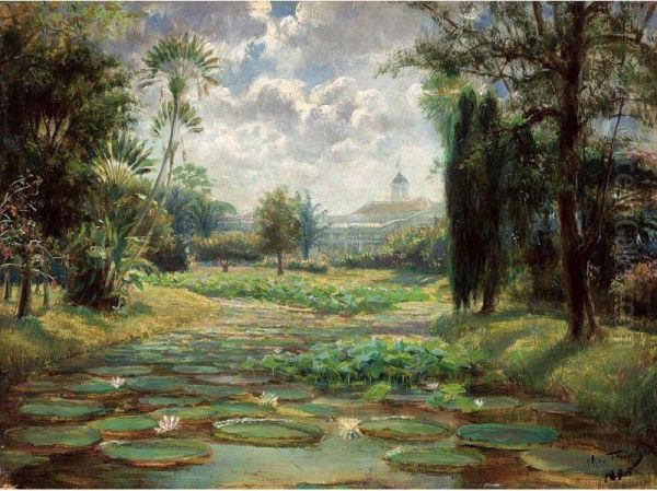 The Bogor Palace, Viewed From The Botanical Garden (kebun Raya) Oil Painting by Max Fleischer