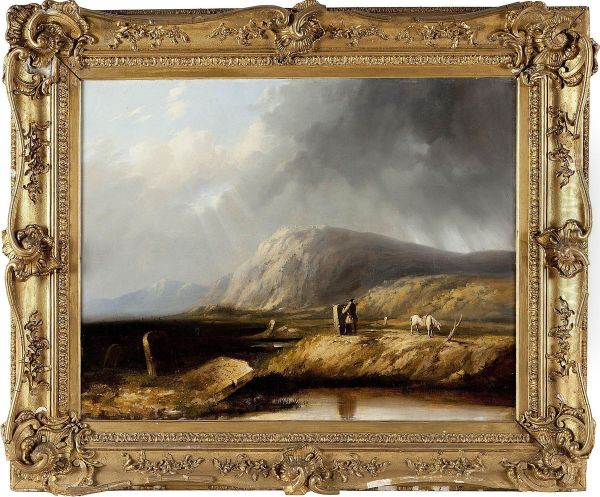 Highland Landscape With Horseman By Stone Oil Painting by John Fleming