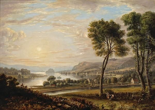 A View Of Dumbarton, Scotland Across The Water Oil Painting by John Fleming