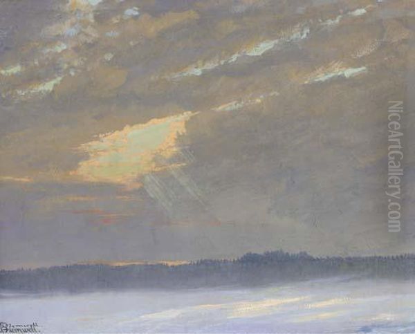 Un Coucher De Soleil Pres De Lausanne Oil Painting by George Jackson Flemwell