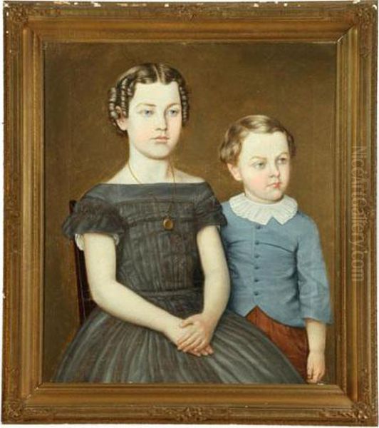 Portrait Of Two Children Attributed To Aaron Dean Fletcher Oil Painting by Aaron Dean Fletcher