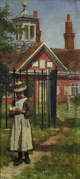 Girl Outside School Gates, Abingdon Oil Painting by William Teulon Blandford Fletcher