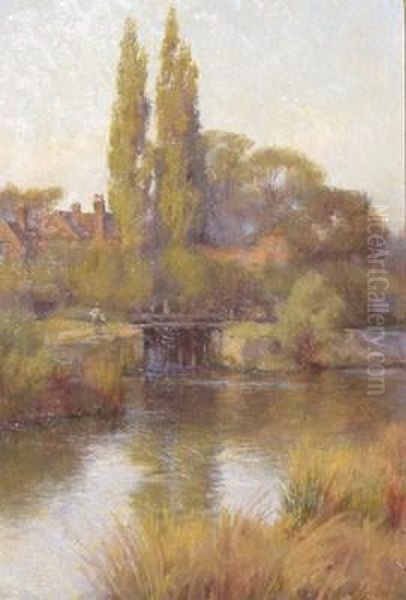 Fladbury Mills Weir, Worcestershire Oil Painting by William Teulon Blandford Fletcher