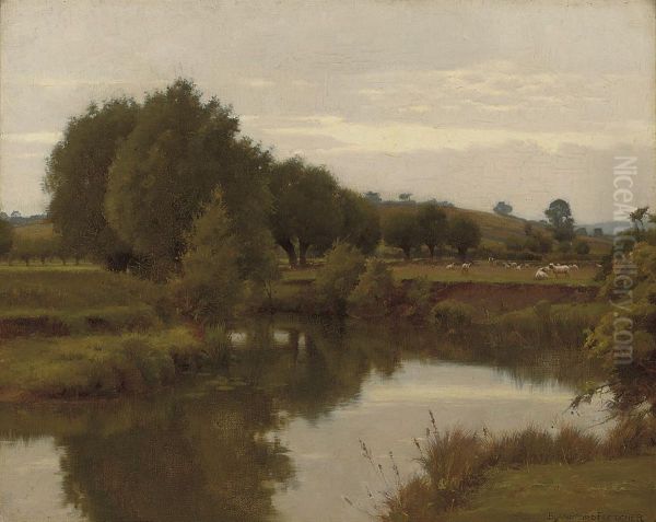 The Old Avon From Nafford, The Malvern Hills In The Distance Oil Painting by William Teulon Blandford Fletcher