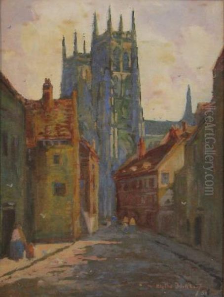 Cathedral And Street Scene Oil Painting by Blythe Fletcher