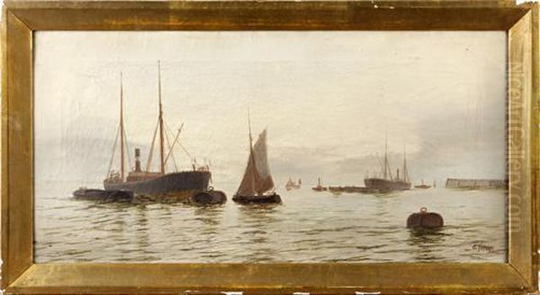 Harbour Scene Oil Painting by Edwin Fletcher