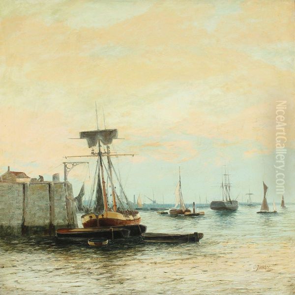 Harbour Scenery With Numerous Vessels Oil Painting by Edwin Fletcher