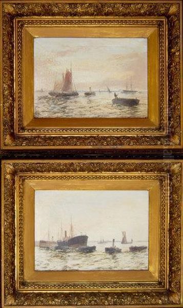 Shipping On The River Thames Oil Painting by Edwin Fletcher