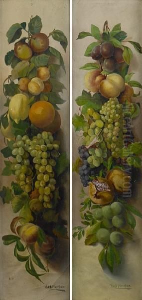 A Swag Of Various Fruit; Also A Companionstill Life Oil Painting by Hugh Fletcher