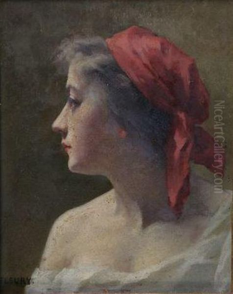 Jeune Femme Au Foulard Rouge Oil Painting by Fanny-Laurent Fleury