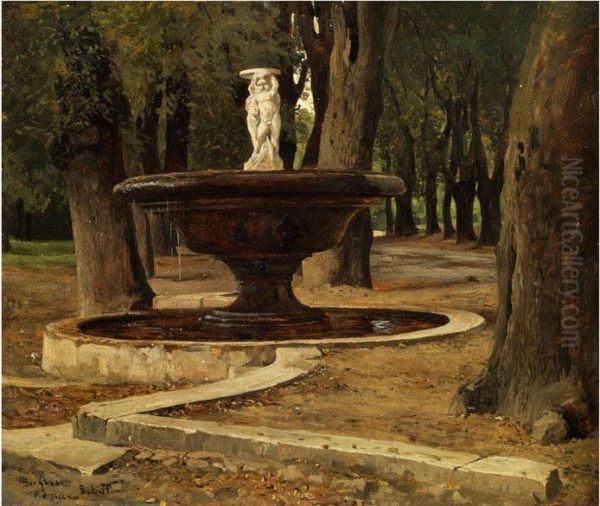 Brunnen Im Park Der Villa Borghese Inrom Oil Painting by Paul Franz Flickel