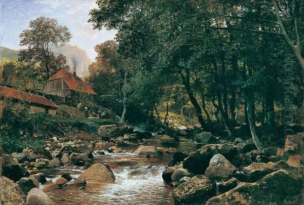 Schmiedemuhle Im Ilsetal Im Harz Oil Painting by Paul Franz Flickel