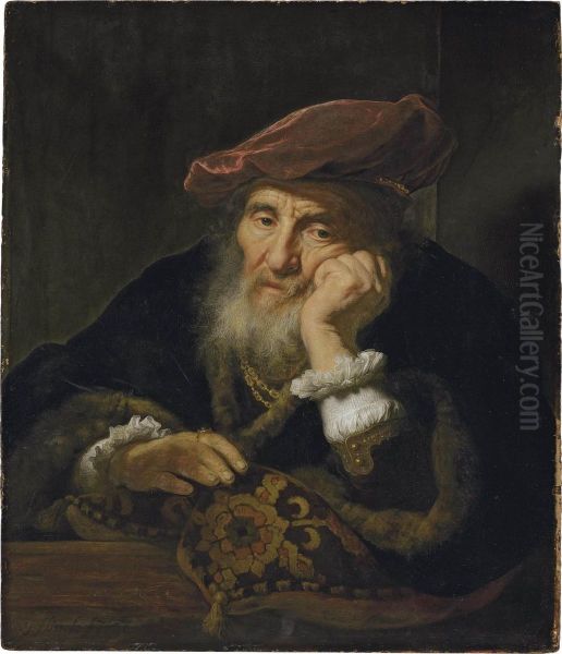 An Old Man At A Casement Oil Painting by Govert Teunisz. Flinck