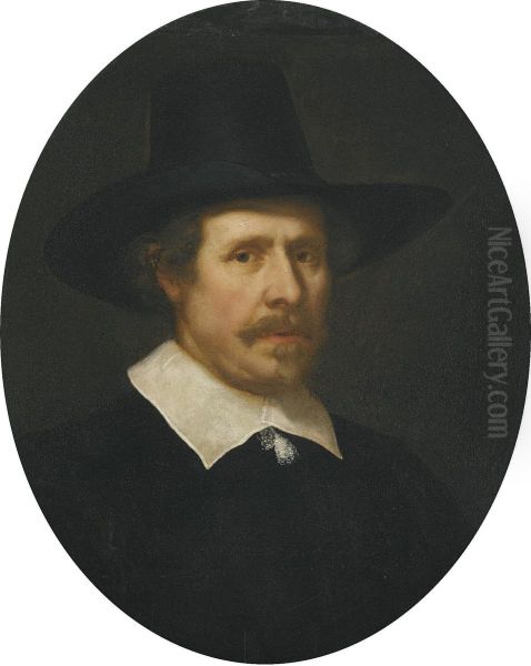 Portrait Of A Gentleman, Bust Length Oil Painting by Govert Teunisz. Flinck