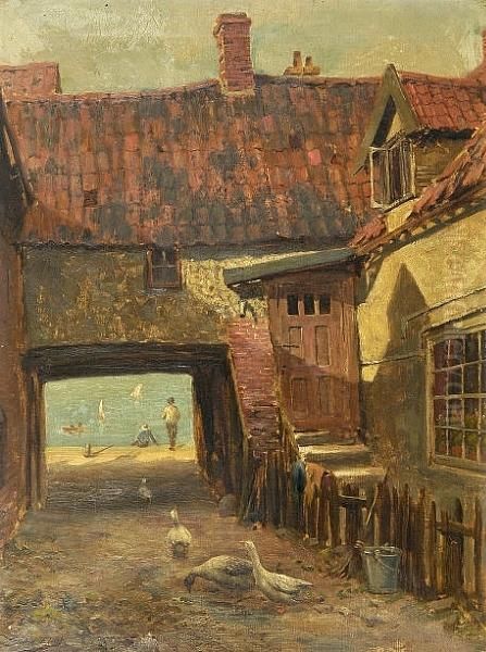 Children By The Water Seen Through An Archway Oil Painting by Saville Lumley W. Flint