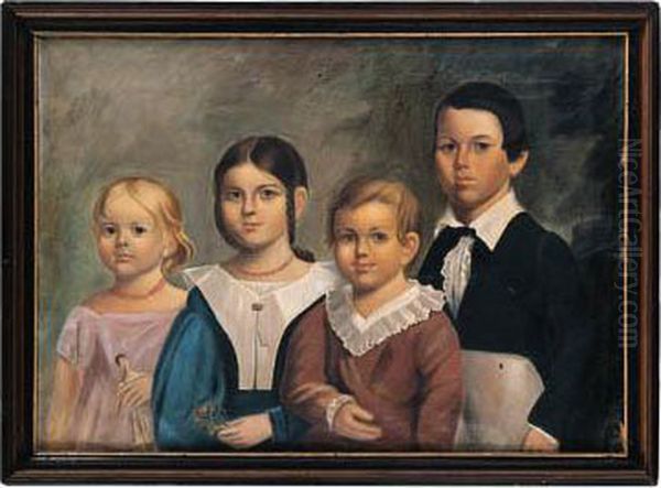 A Portrait Of Four Children Oil Painting by Thomas Flintoff