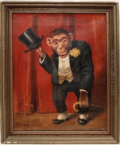 Monkey In Tuxedo Oil Painting by Fedor Flinzer