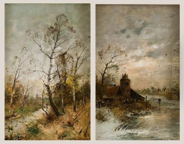 Zwei Landschaftsgemalde: Herbst Und Winter Oil Painting by Heinz Flockenhaus