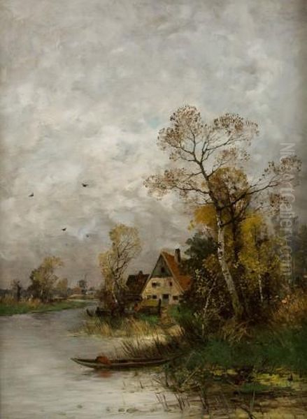 Flusslandschaft Im Herbst Oil Painting by Heinz Flockenhaus