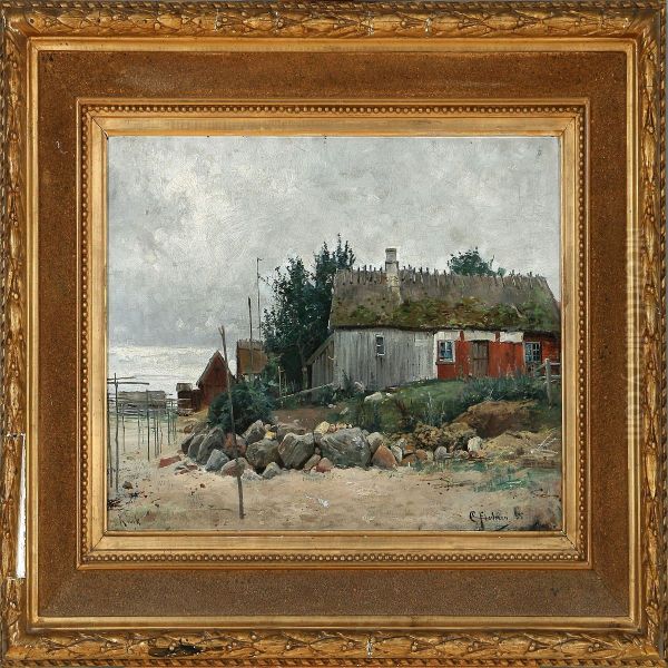 Houses At Kivik, Swedish Oil Painting by Carl Flodman