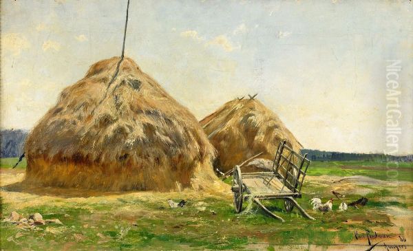 Sommarlandskap Med Hovolmar Och Hons Oil Painting by Carl Flodman