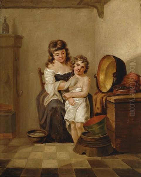 Mother And Child Oil Painting by Abraham Wilhelm Floh