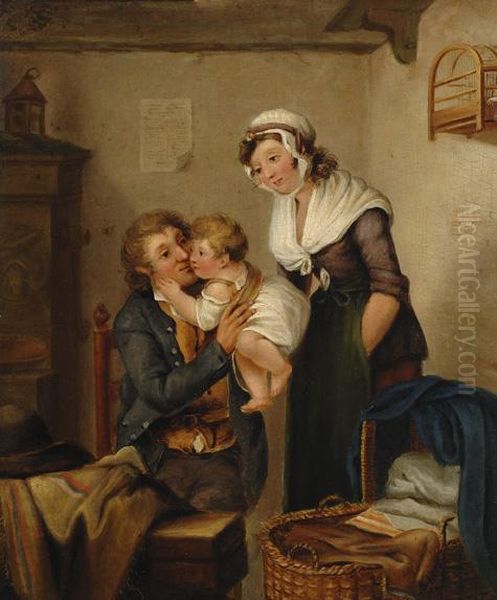 Father, Mother And Child by Abraham Wilhelm Floh