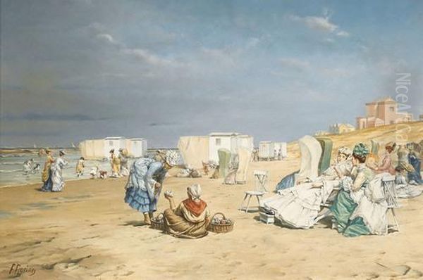 Belebte Strandpartie Oil Painting by Frederic Florian