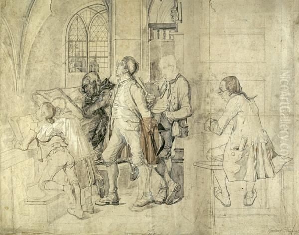 Figures Singing In A Church Oil Painting by Gisbert Fluggen