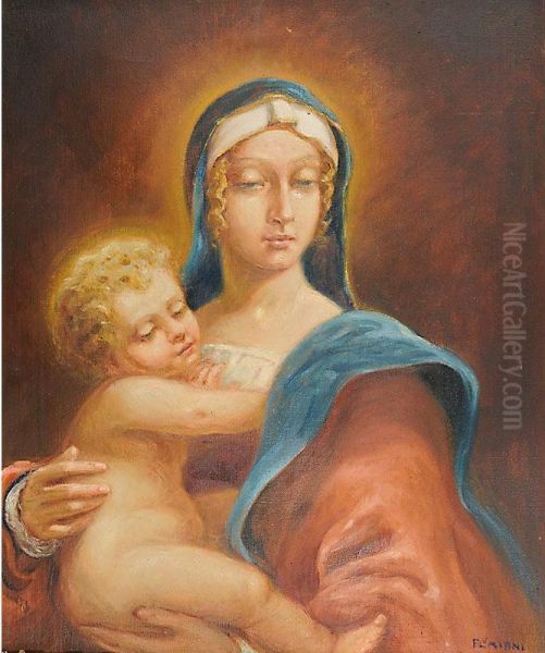 Madonna Con Bambino Oil Painting by Ugo Flumiani