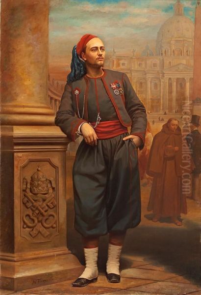 Retrato De Louis De Muller Con El Uniforme De Zuavo Pontificio Oil Painting by Miquel Fluyxench I Trill