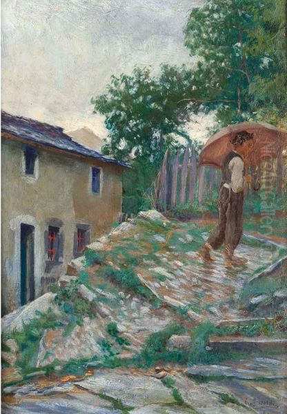 Paesaggio Con Giovane Viandante Oil Painting by Ruggero Focardi