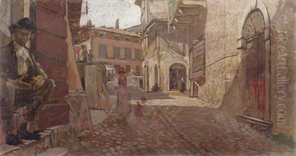 Piazza Di Paese Oil Painting by Ruggero Focardi