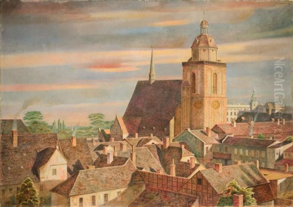 Dessau Xv. Blick Uber Die Stadt Auf Die Schlosskirche St. Marien Oil Painting by Peter Foerster