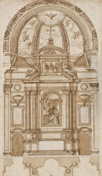 Etude Architecturale D'une Chapelle Voutee En Cul-de-four, Avec Sonplan En Coupe Oil Painting by Giambattista Foggini