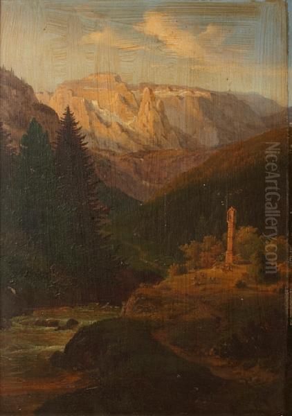 A Mountain Landscape With A Stream In The Foreground Oil Painting by Daniel Fohr