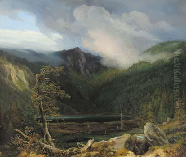 An Alpine Lake Oil Painting by Daniel Fohr