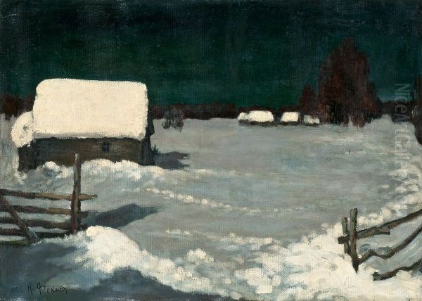 Winter Landscape Oil Painting by Nikolai Mihailovits Fokin