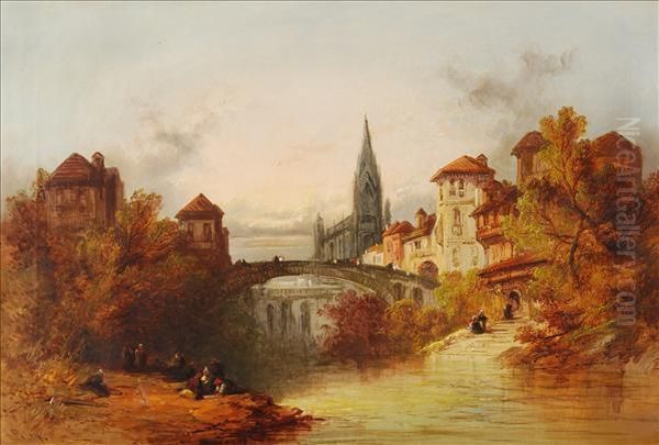 View Of A Riversidetown Oil Painting by Henry John Foley