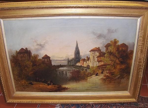 Continental Town Scene Oil Painting by Henry John Foley