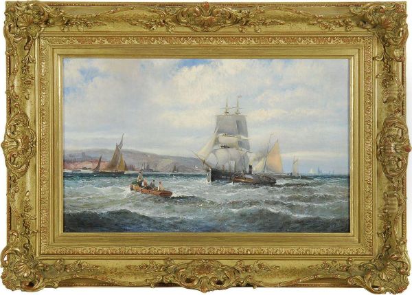 Shipping Off The Coast Oil Painting by Joseph B. Foley