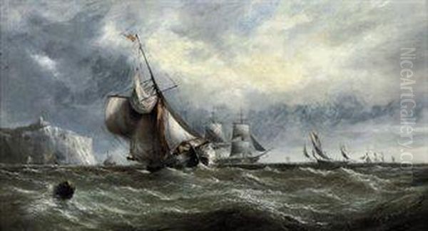 Trading Vessels In The Channel Off Dover Oil Painting by Margaret F. Foley