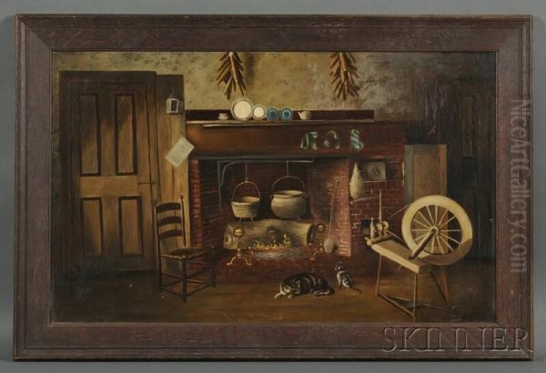 Nantucket Cottage Hearth Oil Painting by James Walter Folger