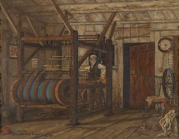 Weaving Hit Or Miss Carpet Oil Painting by James Walter Folger