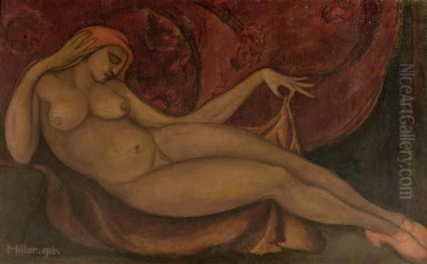 Female Nude In Red Shoes Oil Painting by Maria Hiller Foll